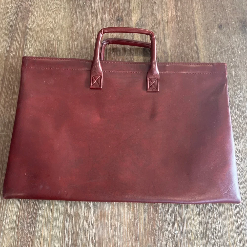 Airway Vintage Burgundy Faux Leather Slim Portfolio Briefcase Document Bag